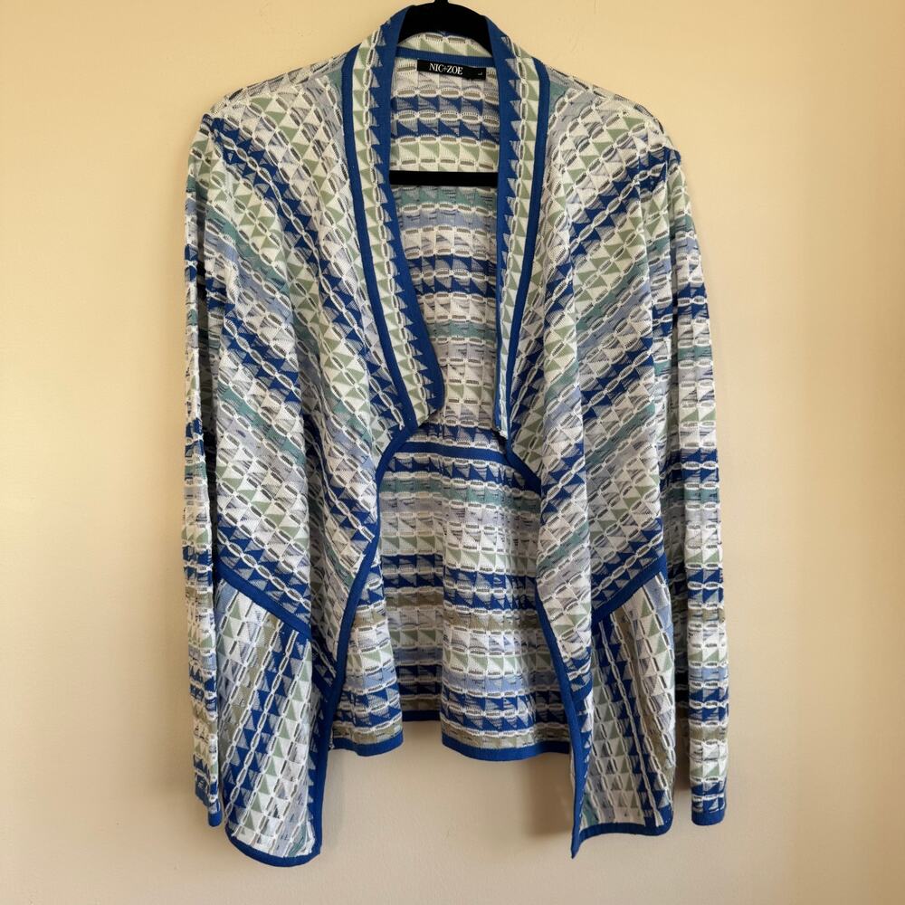 Nic+Zoe Prism Stitch Cardigan Blue Green White Sz L